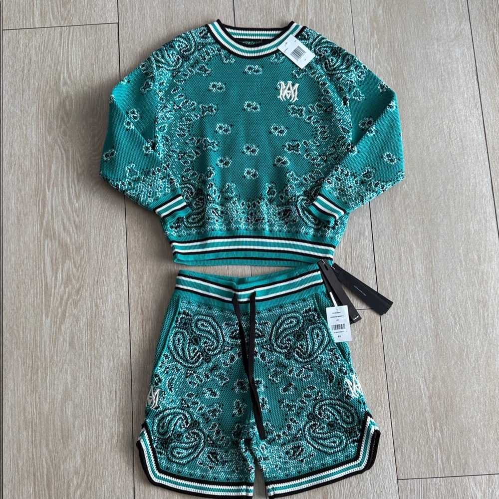 AMIRI Teal and Black Patterned Knitwear